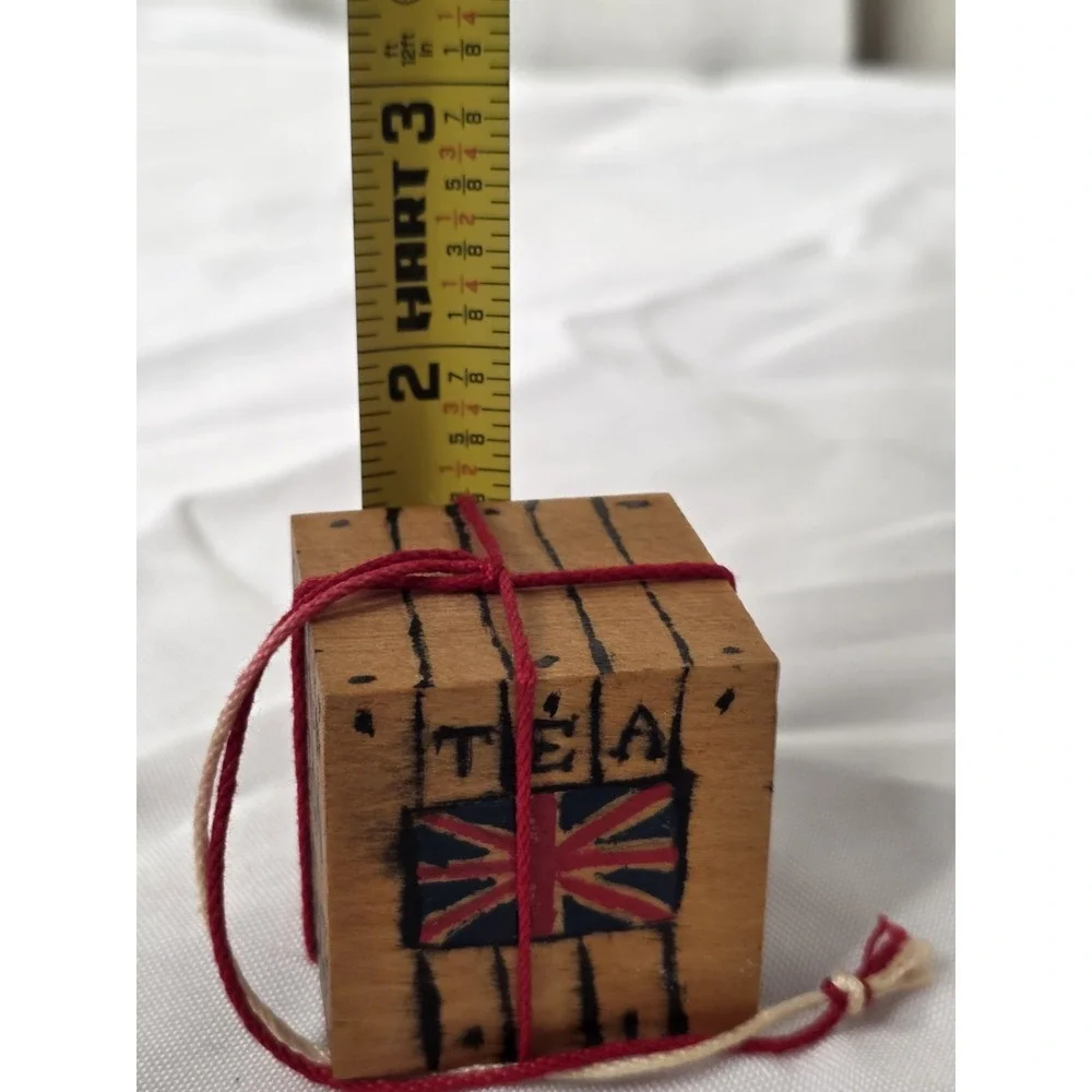 Small Hand-Painted Wood Trinket Box Tea Crate Union Jack String Tie Boston